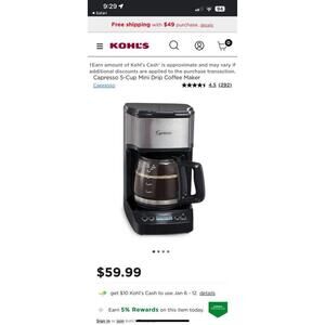 Capresso 5-Cup Mini Drip Coffee Maker - Stainless Steel and Black
